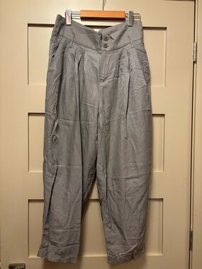 MAJE Balloon Fluid Trouser High Waist Grey Silver Viscose Pleated Ankle Pant